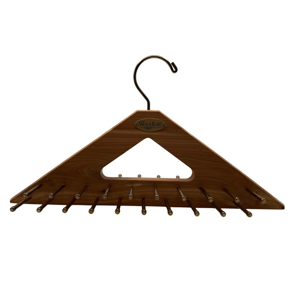 Woodlore Vintage Tie Rack Cedar Wood 40 Peg Brass Hook Solid Modern 90s